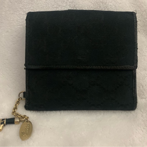GUCCI GG MONOGRAM DOUBLE SNAP WALLET W/CHARM (RARE)~~ BLACK - Picture 4 of 15